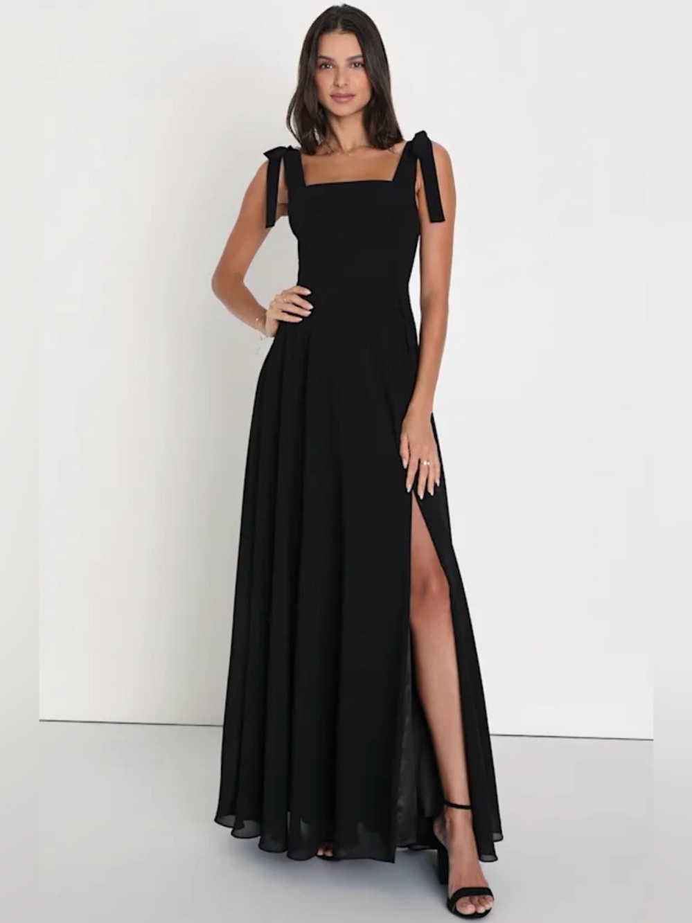 Lulus Love Me Forever Black Square Neck Maxi Dress XL NWT